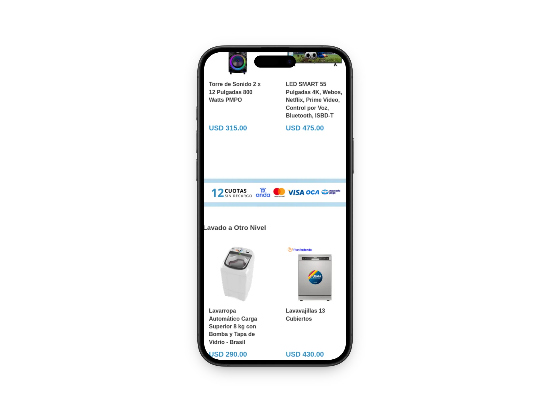 Celular mostrando la tienda online de Grupo CPS